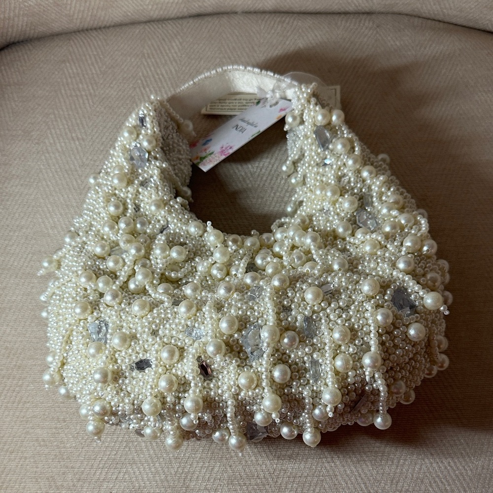 Handcrafted In India Pearl-Embellished White Mini Bag - Picture 10 of 10